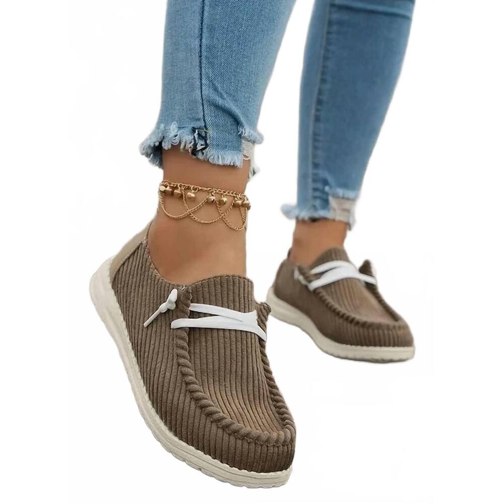 NEW 1 THE WOMAN women's solid ribbed criss cross shoe in taupe brown